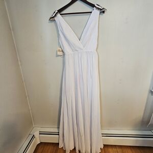 Fame and Partners White Maxi Dress Embellished Beaded Shoulder Straps Bridal NWT